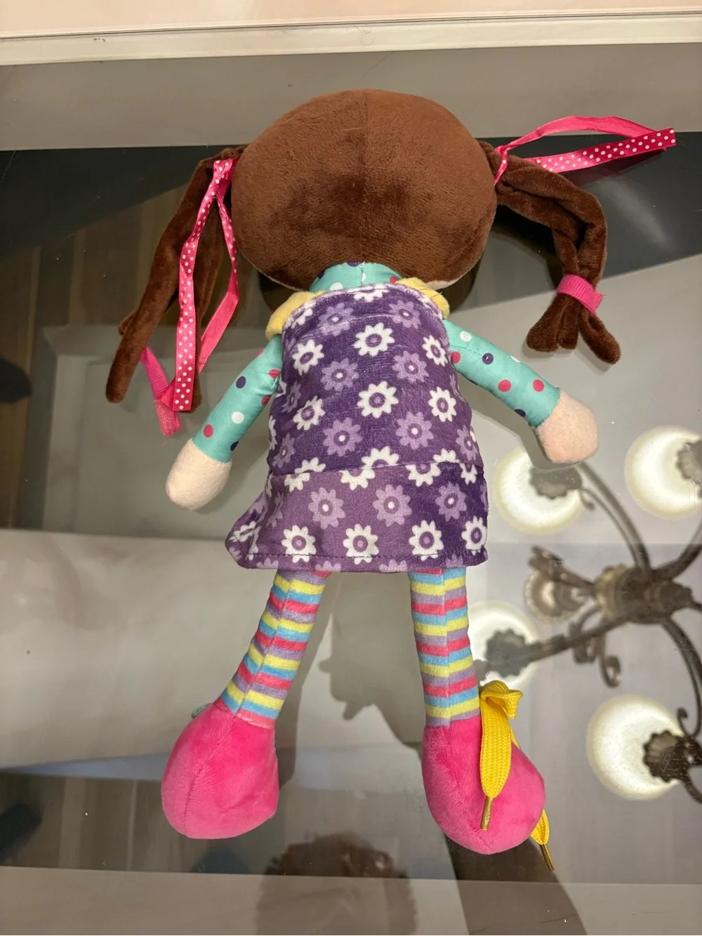SNUGGLE STUFFS WASHABLE RAG CLOTH GIRL DOLL BRAIDED BROWN HAIR BLACK EYES
